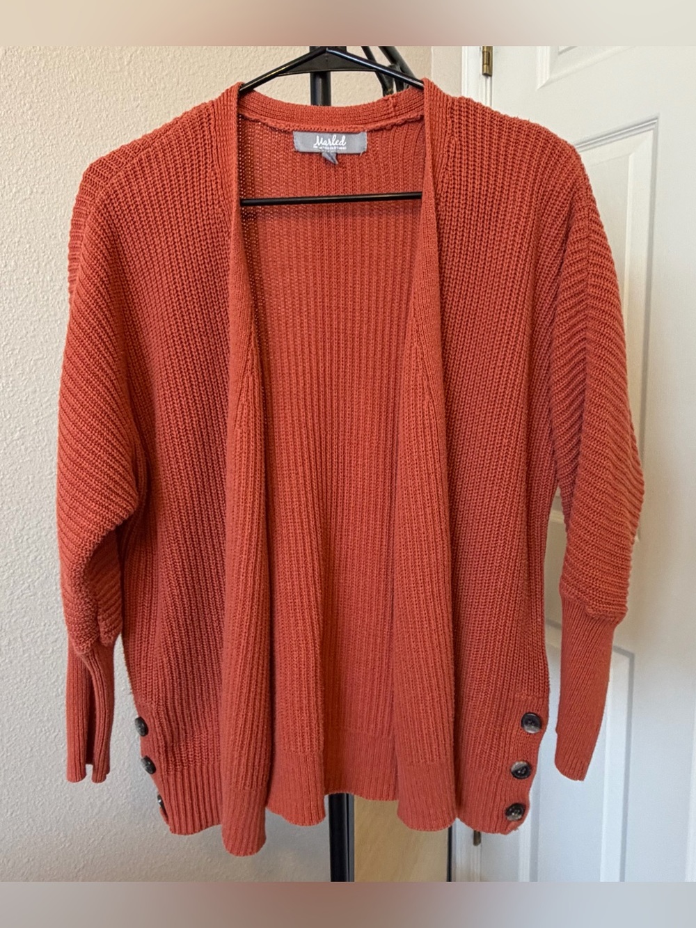Marled Reunited women’s M burnt orange knit cardigan boho hippie autumn cottage